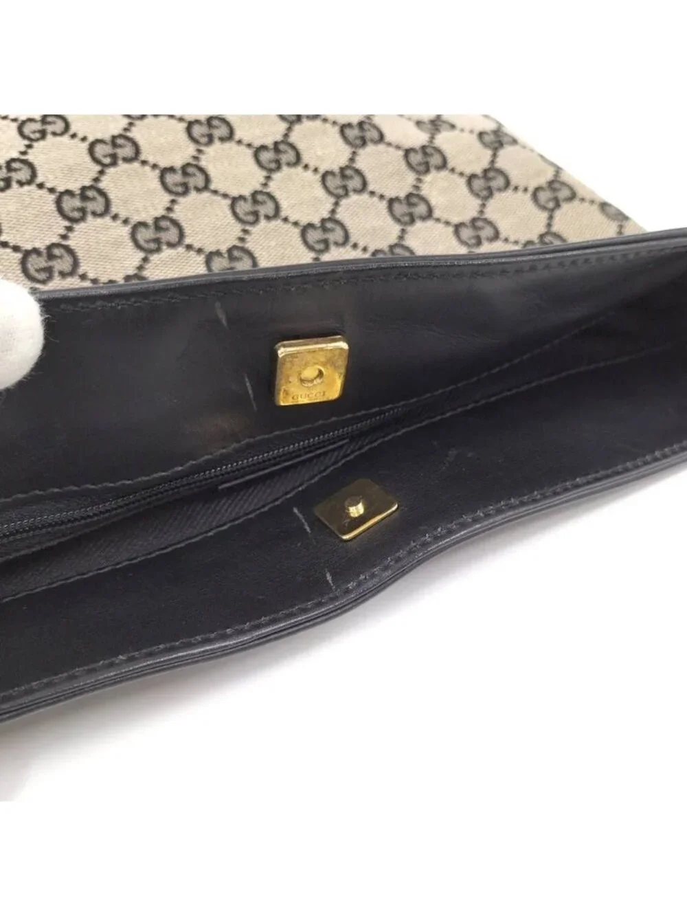Gucci GG Canvas Shoulder Bag Leather Black